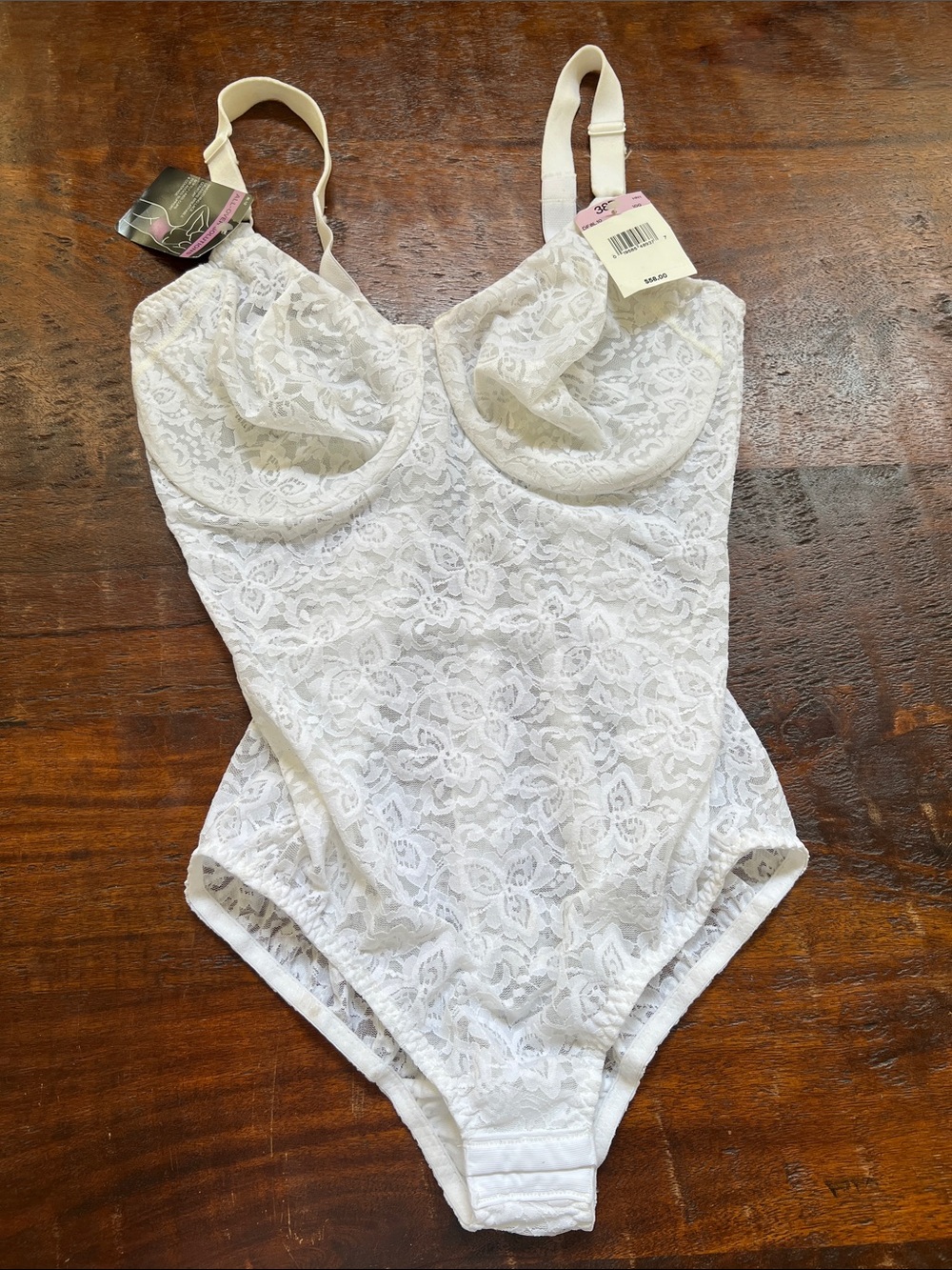 BALI Women's Lace 'N Smooth Shaping Bodysuit Briefer White Floral Lace 38D - Picture 5 of 14